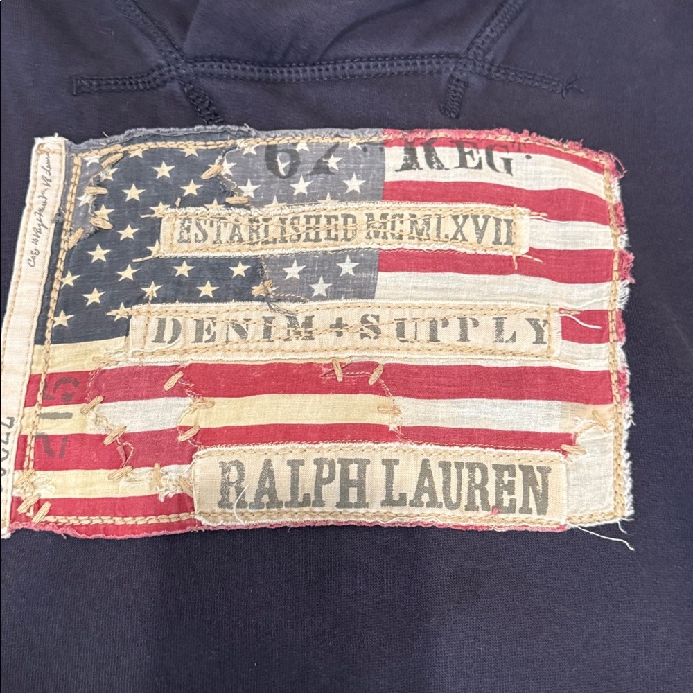 Ralph Lauren Blue Sweatshirt with Flag Patch- Size M - Picture 2 of 3